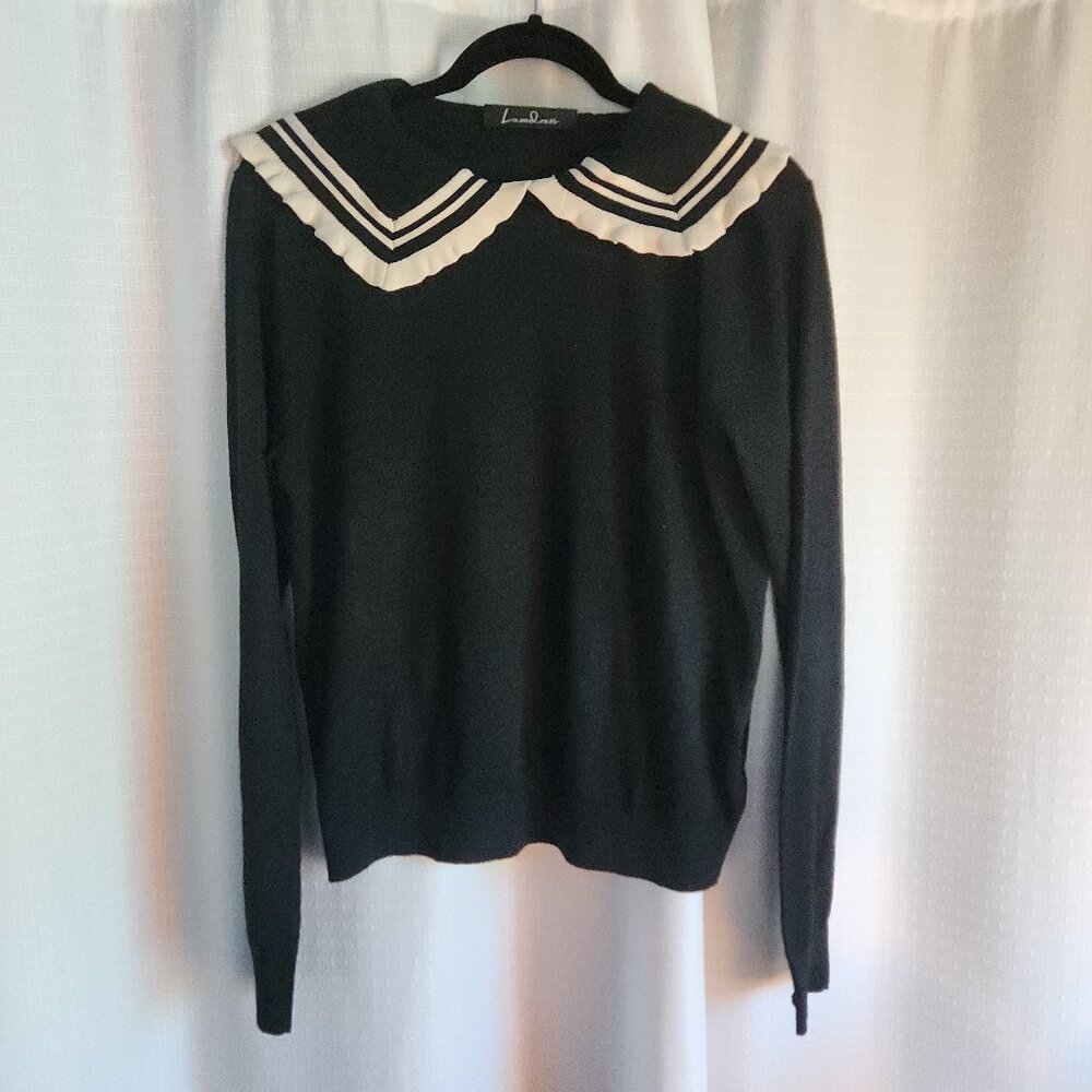 Luxedress Sweet Peter Pan Collar Long Sleeve Pullover Sweater - Black Size M